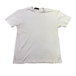 VTG POSITANO Ribbed Knit Crew Neck Short Sleeve T Shirt Cream Size S retro